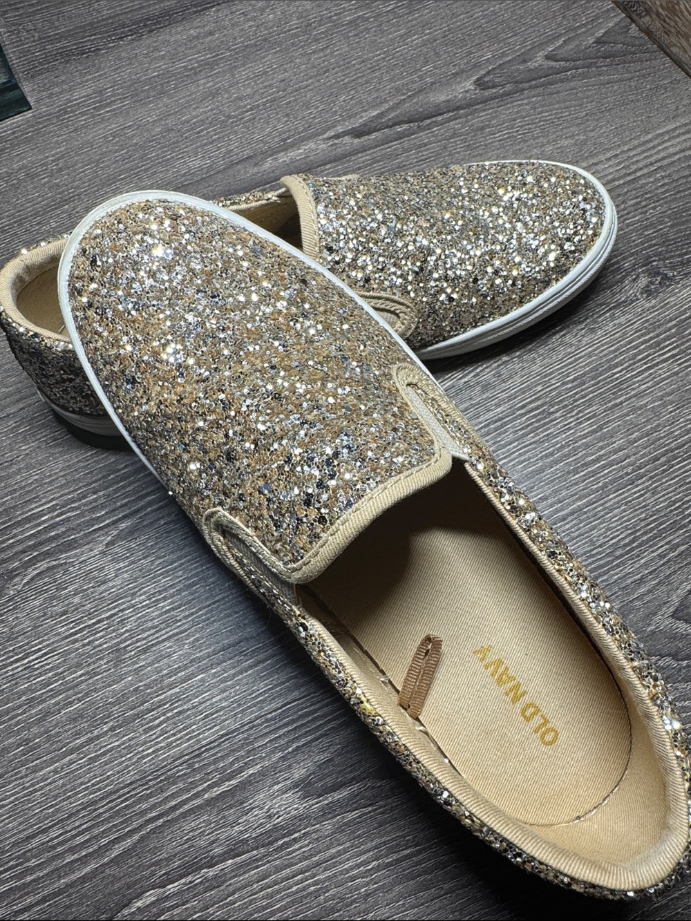 Old Navy Gold Glitter Slip-On Sneakers. Excellent condition.